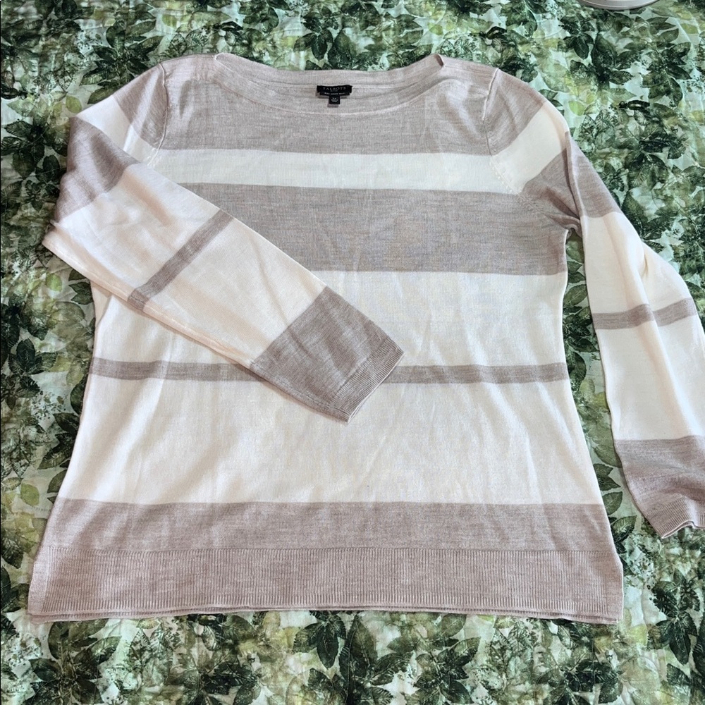 Talbots Merino Wool Striped Sweater in Cream and Tan Lp‎ EUC